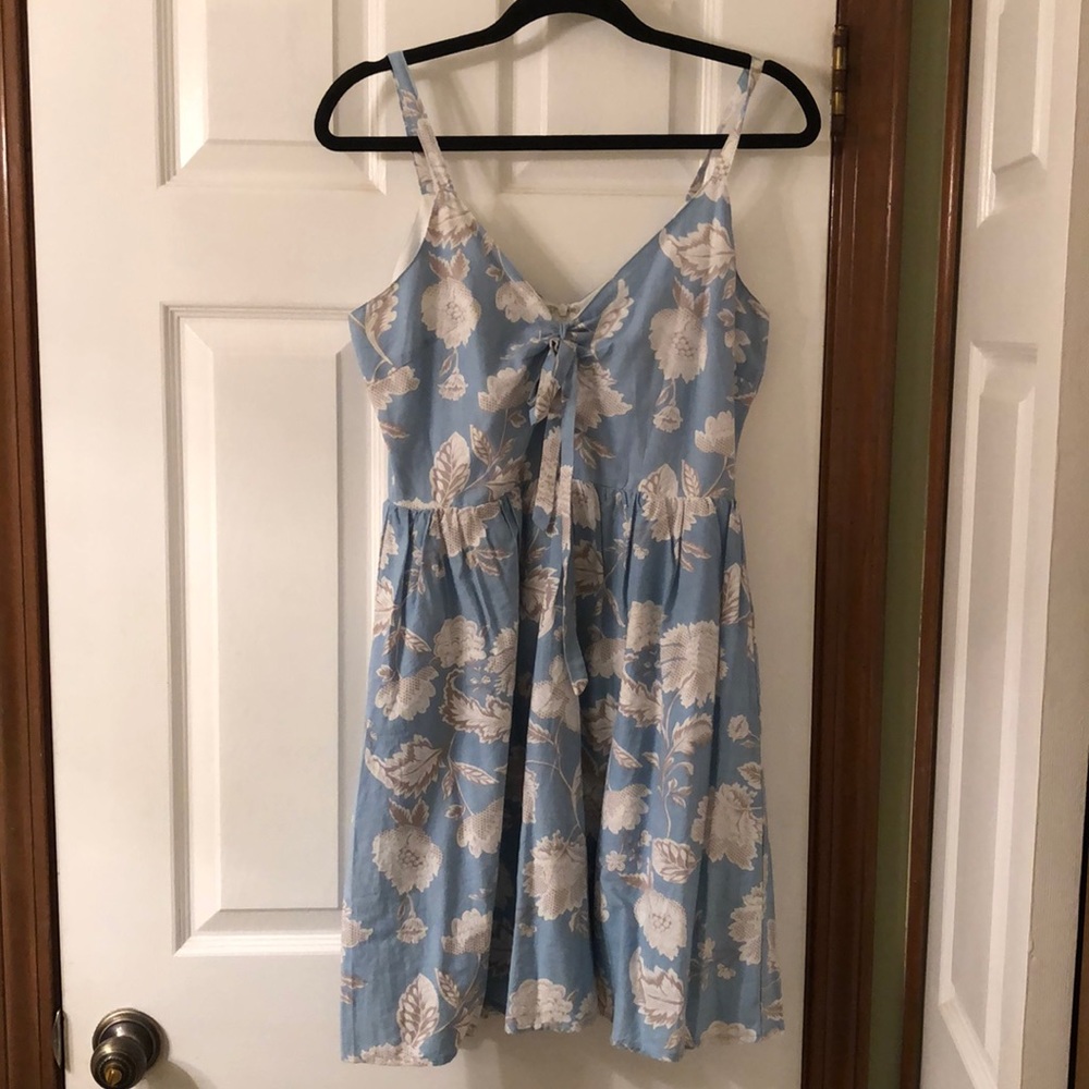Pale blue floral dress with cutout